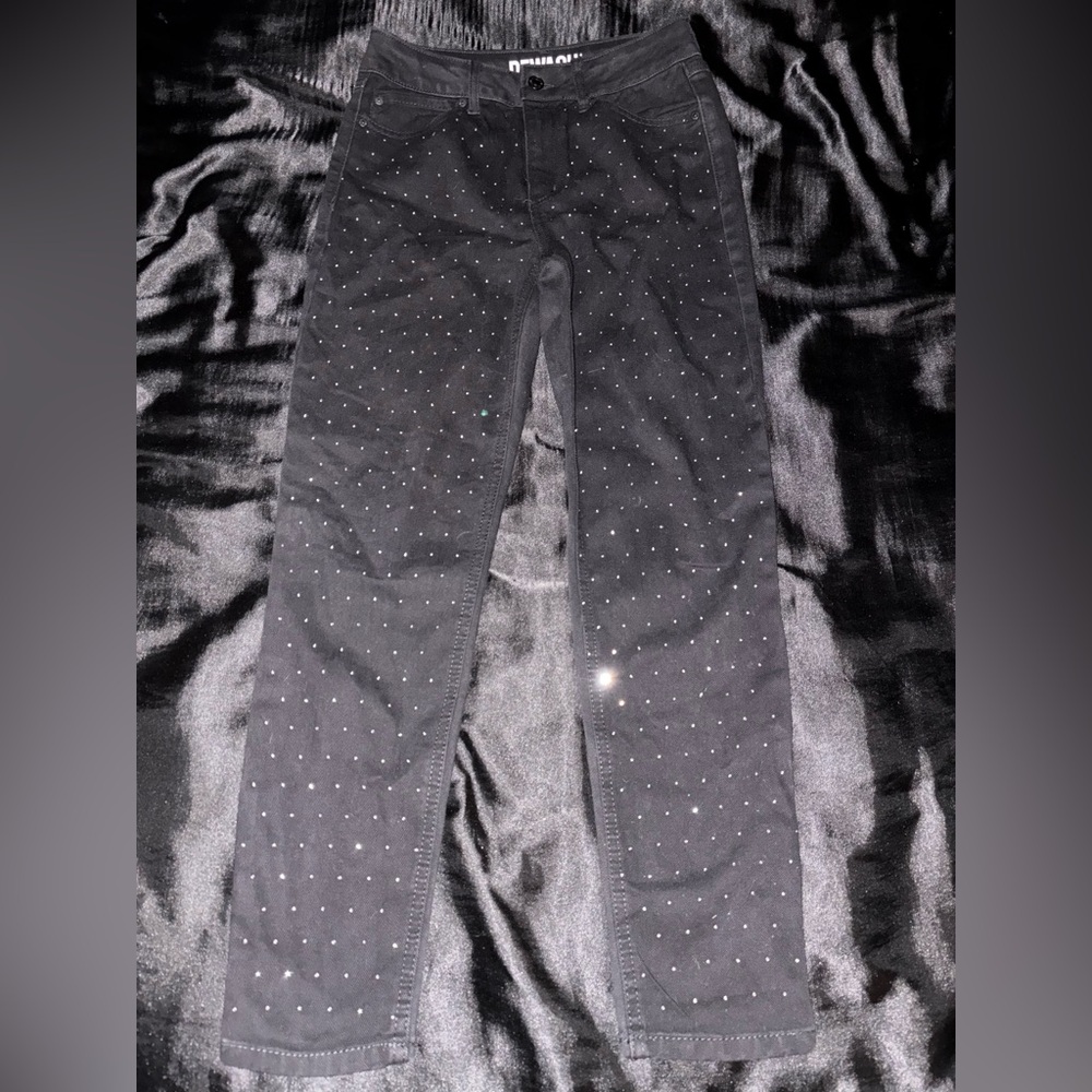 Rewash Black Denim Pants with Stud Accents